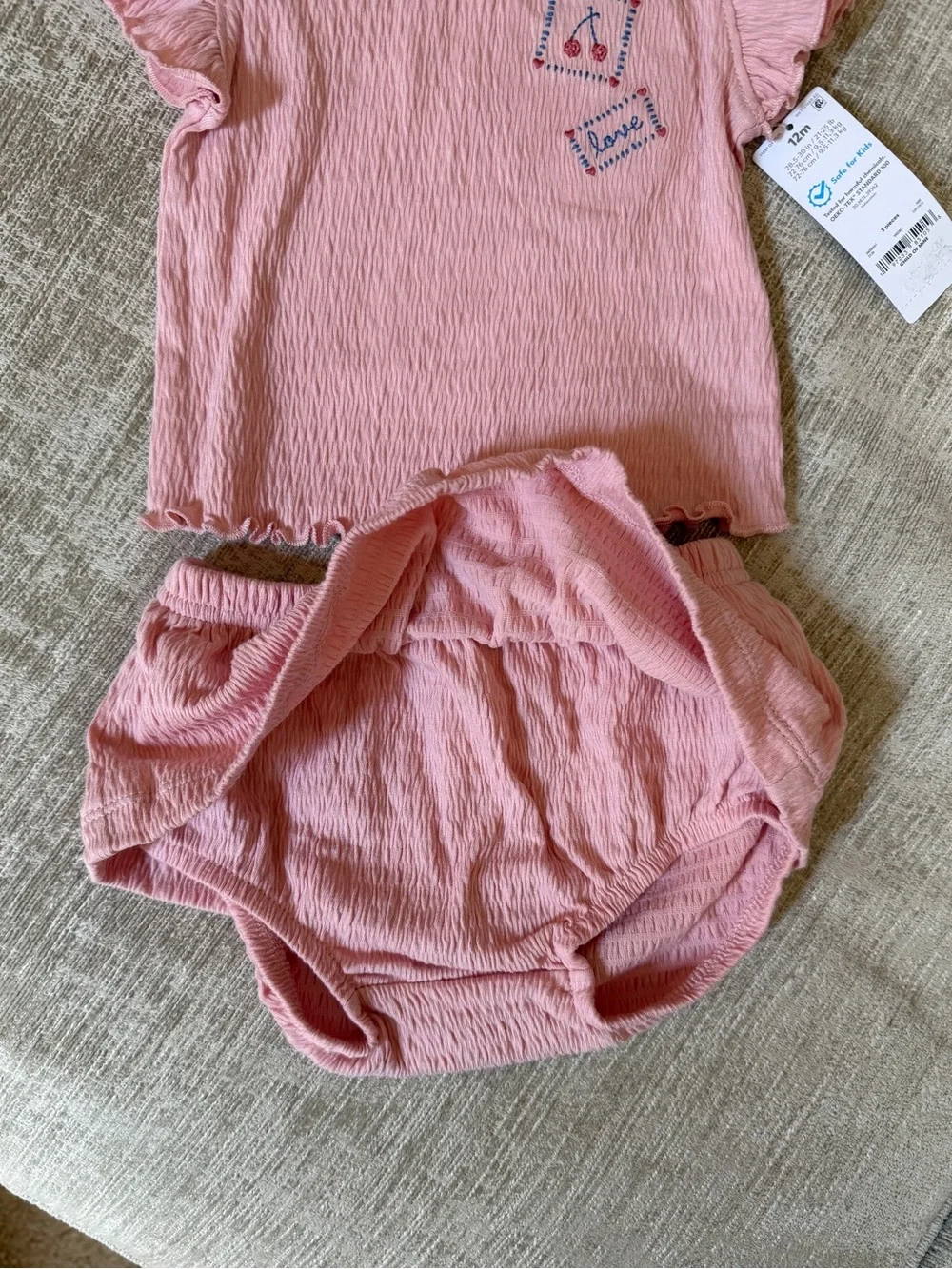 Carters Kids Pink Flutter Sleeve Top & Skirted Bloomer 2 Piece Set 12 m
